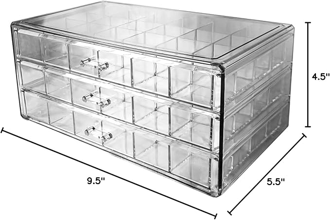 Acrylic Earrings Jewelry Organizer with 3 Drawers 72 grids, Stackable Necklace Rings Display Storage Case Box Holder, Clear Grey