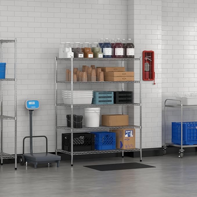 Commercial NSF Listed Chrome Stationary Wire Shelving Kit 24" x 48" x 64", with 5 Shelves Perfect for Warehouse, Walk-in Refrigerator, Freezer, Grocery Store, Restaurant, Dishroom