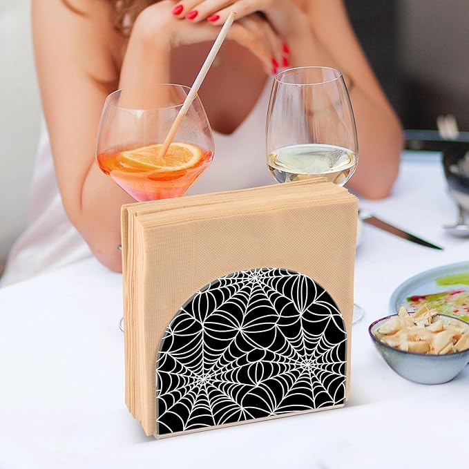 Halloween Spiderweb Napkin Holder for Table Paper Napkins Holder Acrylic Tissue Dispenser Kitchen Dining Room Bathroom Party Car Decor