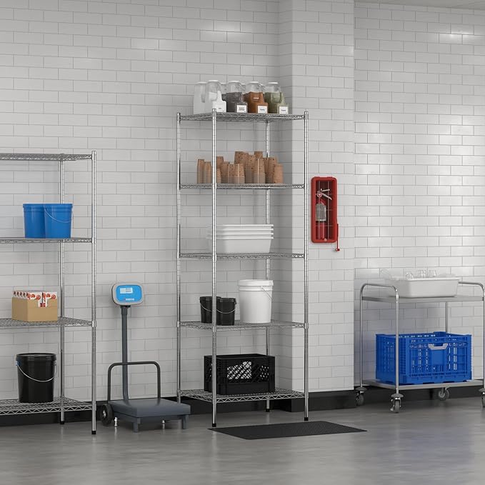 Commercial NSF Listed Chrome Stationary Wire Shelving Kit 24" x 30" x 86", with 5 Shelves Perfect for Warehouse, Walk-in Refrigerator, Freezer, Grocery Store, Restaurant, Dishroom