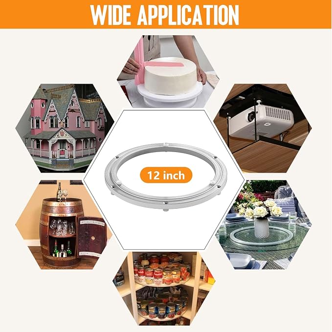 Lazy Susan Hardware, Heavy Duty Lazy Susan Bearing & Swivel Turntable - 12 Inch Rotating Bearing Plate for Round Dining Table, Smooth Swivel Mechanism