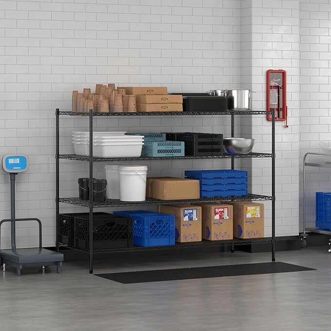Commercial NSF Listed Black Epoxy Stationary Wire Shelving Kit 30" x 72" x 54", with 4 Shelves Perfect for Warehouse, Walk-in Refrigerator, Freezer, Grocery Store, Restaurant, Dishroom