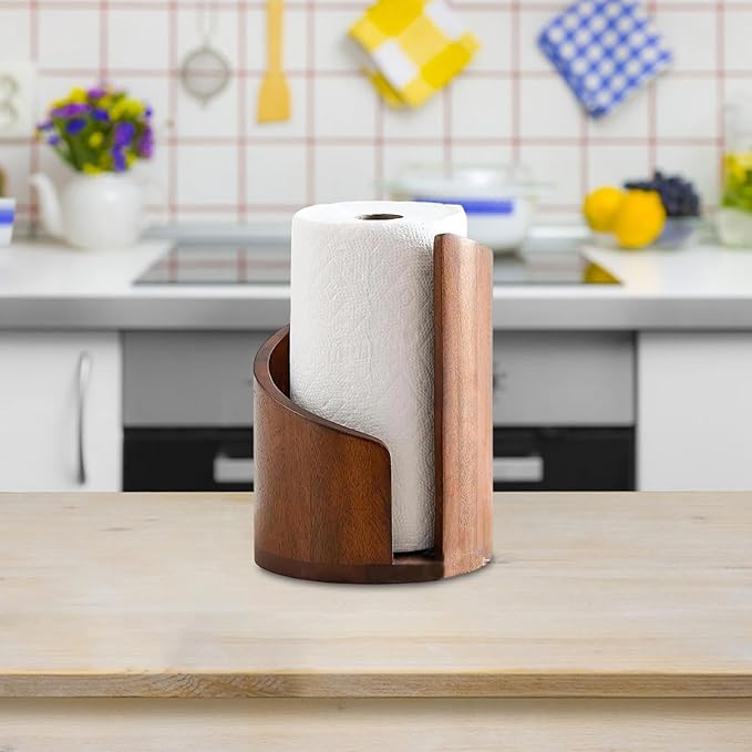Countertop Paper Towel Holder Kitchen Roll Dispenser Wood Anti Slip Standing Paper Roll Holder for Farmhouse Bathroom Hotel