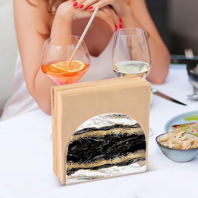 Black White Marble Gold Veins Napkin Holder for Table Paper Napkins Holder Acrylic Tissue Dispenser Kitchen Dining Room Bathroom Party Car Decor