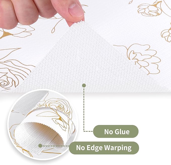 Shelf Liners for Kitchen Cabinets Non Adhesive Drawer Liner 23.6in x 20FT Gold Floral Thickened Shelf Liner Paper Strong Non-Slip Easy to Clean for Tool Box Refrigerator