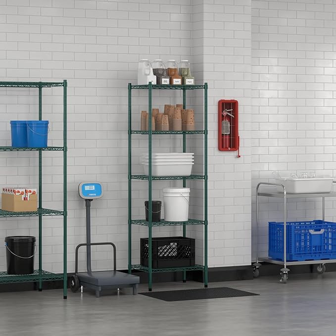 Commercial NSF Listed Green Epoxy Stationary Wire Shelving Kit 18" x 24" x 74", with 5 Shelves Perfect for Warehouse, Walk-in Refrigerator, Freezer, Grocery Store, Restaurant, Dishroom