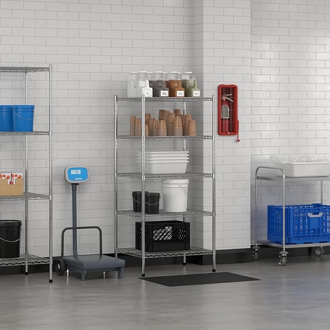 Commercial NSF Listed Chrome Stationary Wire Shelving Kit 24" x 30" x 64", with 5 Shelves Perfect for Warehouse, Walk-in Refrigerator, Freezer, Grocery Store, Restaurant, Dishroom