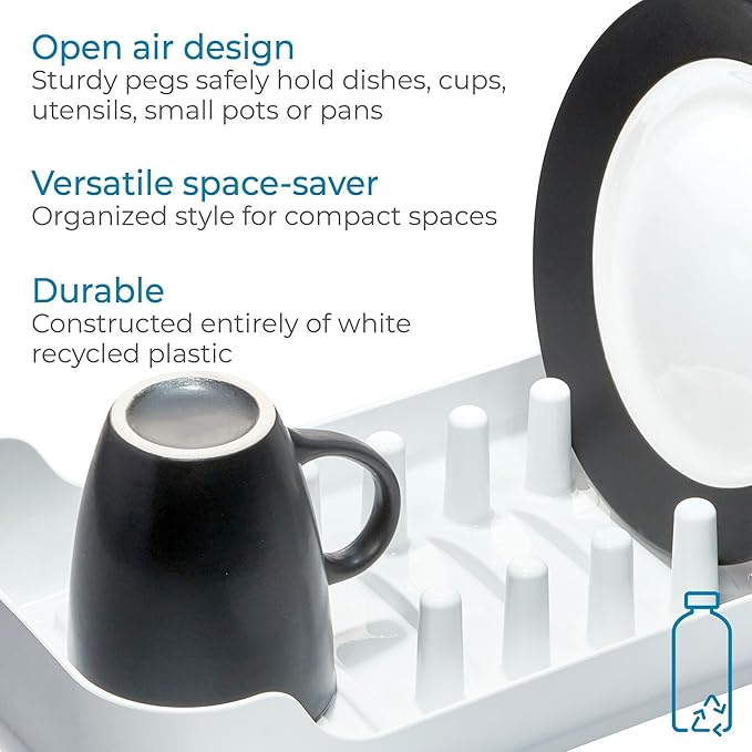 iDesign Compact Dish Drying Rack for Kitchen Counter - White
