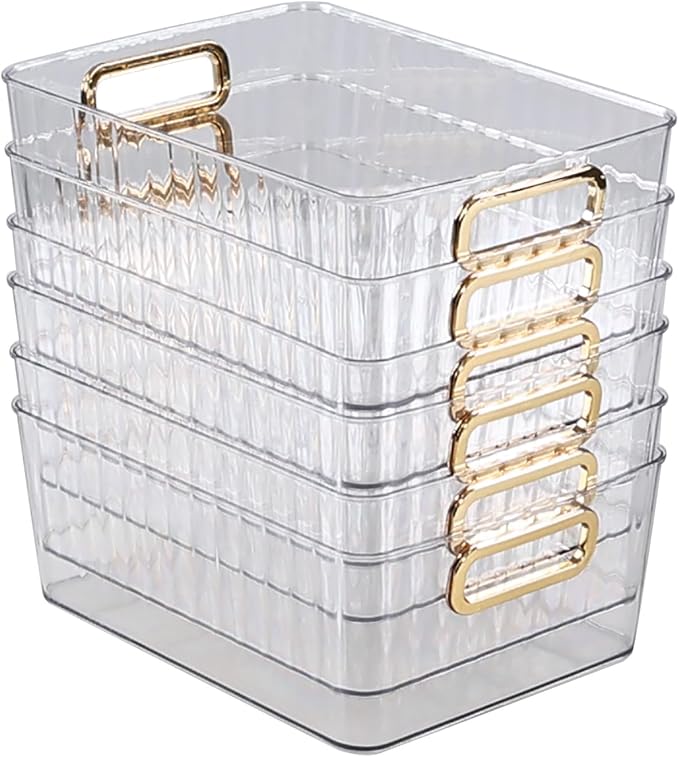 Clear Plastic Organizing Bins, Plastic Pantry Storage Baskets for Fridge, 6-Packs