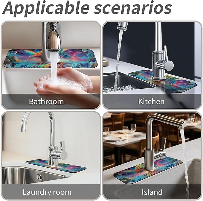 Kitchen Sink Splash Guard,Beautiful colorful trees Faucet Mat Sink Gadgets-Super Absorbent Fast Drying Mat Drip Catcher for Kitchen, Bathroom,Sink Mat, Dish Drying Mat, Bathroom(15" X 5.5" )