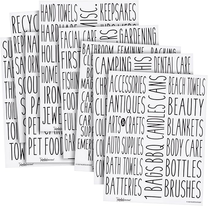 Talented Kitchen Storage Label Set - Clear Stickers for Home Organization - Garage Bin & Pantry Labeling - Waterproof Labels for Kitchen & Bathroom Organization - Pack of 138, 1" to 1.25" x 3", Black