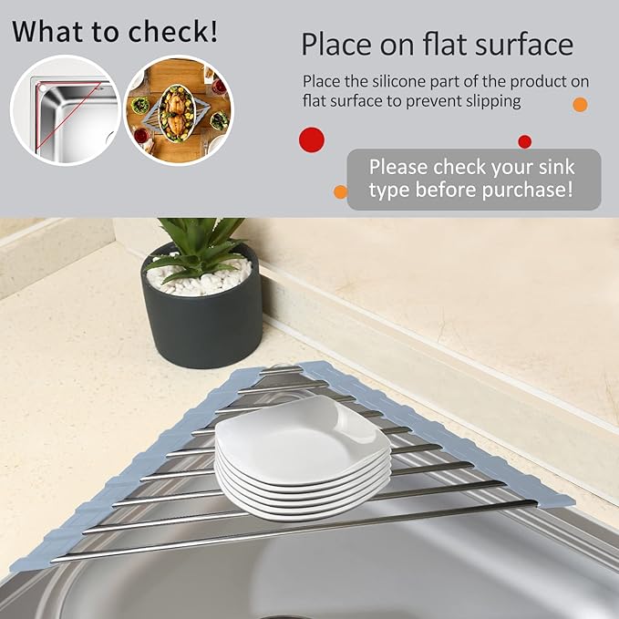 2 Pack Sink Sponge Holder in Sink Dish Drying Rack Corner Sink Strainer for Kitchen Sink Caddy Corner Sink Strainer Over The Sink Shelf (2Pack Single Round Tube Type)