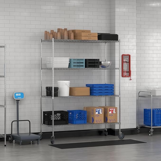 Commercial NSF Listed Chrome Mobile Wire Shelving Kit 24" x 60" x 80", with 4 Shelves Perfect for Warehouse, Walk-in Refrigerator, Freezer, Grocery Store, Restaurant, Dishroom