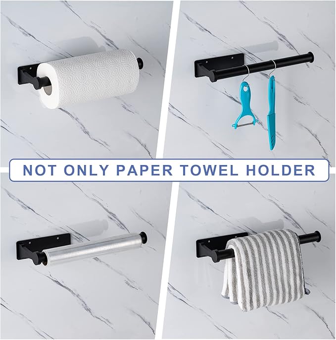 Paper Towel Holder, Aluminum Alloy Paper Towel Holders, Stylish Wall Mount and Under Cabinet Paper Towel Holders for Easy Access (Black)