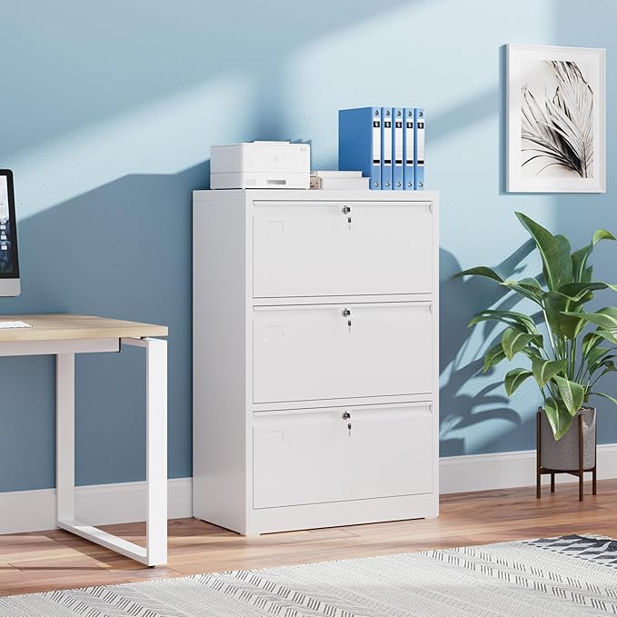 3 Drawer File Cabinet, Wide Metal Filing Cabinet, Official Storage File Cabinet for Letter/Legal/A4 Size, Assembly Required