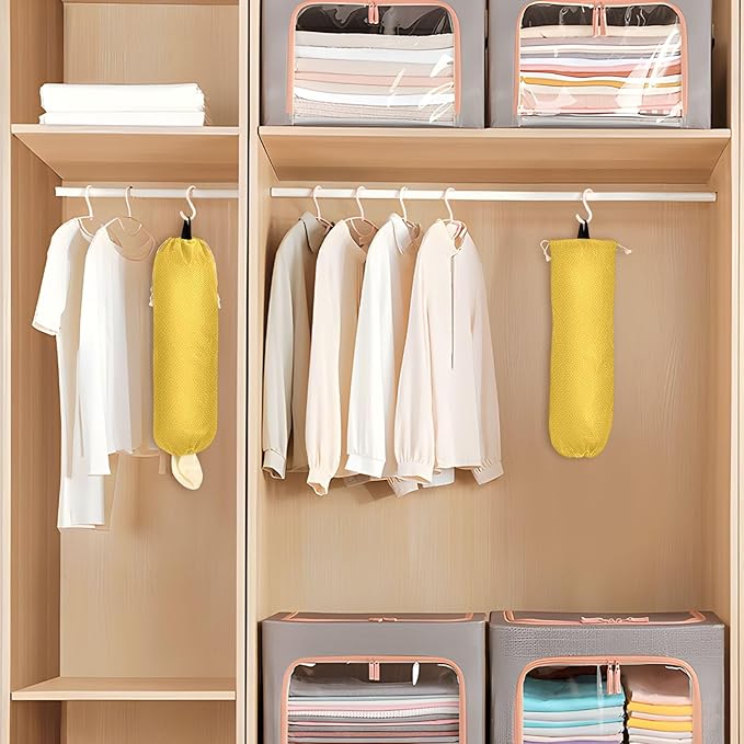 1 PC Plastic Bag Holder Wall Mount Grocery Bag Holder Shopping Bag Trash Bag Storage Organizer Dispenser for Kitchen Closet 22 x 9 Inch Geometric Yellow