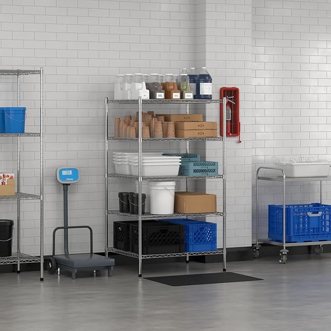 Commercial NSF Listed Chrome Stationary Wire Shelving Kit 30" x 36" x 64", with 5 Shelves Perfect for Warehouse, Walk-in Refrigerator, Freezer, Grocery Store, Restaurant, Dishroom