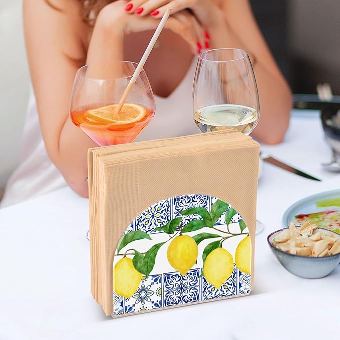Lemon Blue Tiles Napkin Holder for Table Paper Napkins Holder Acrylic Tissue Dispenser Kitchen Dining Room Bathroom Party Car Decor