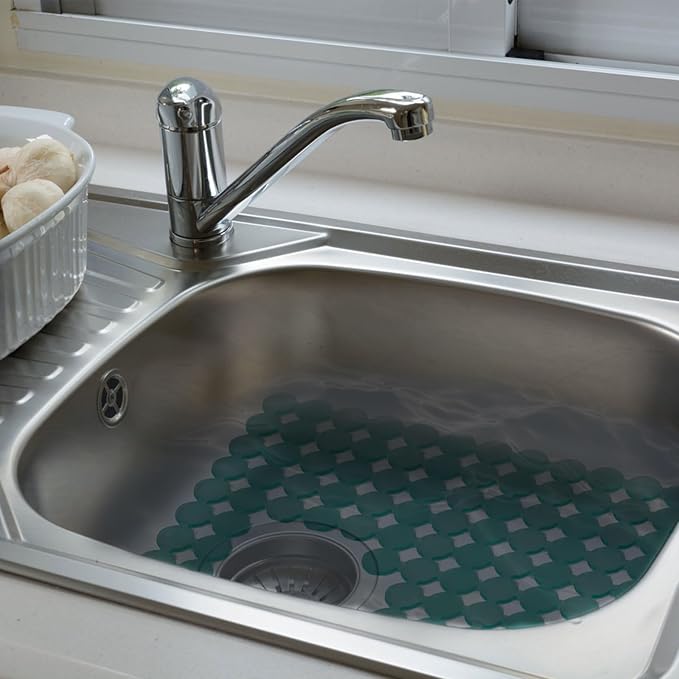 Qulable 2Pack Kitchen Sink Mat for Stainless Steel/Ceramic Sinks, PVC Eco-friendly Protectors for Bottom of Kitchen Sink, Adjustable, Fast Draining, Dots Design, 11.8x15.7 (Light Green)