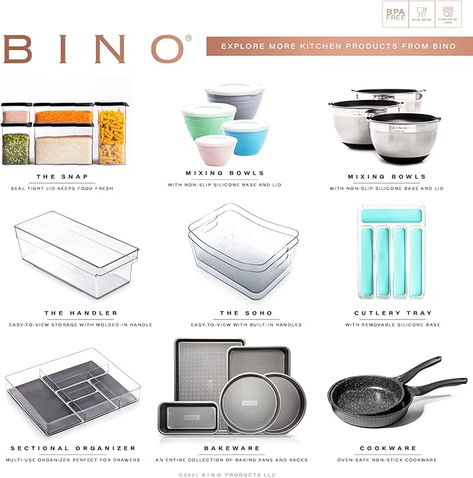 BINO | Plastic Storage Bins, Large - 12 Pack | THE HANDLER COLLECTION | Multi-Use Organizer Bins | Built-In Handle | BPA-Free | Pantry Organization | Home Organization | Fridge Organizer | Freezer Org