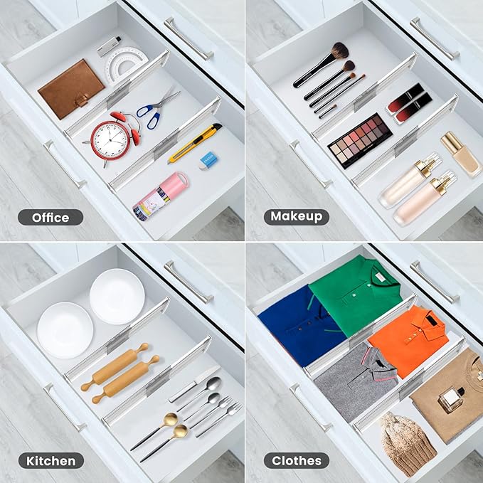 SPEREELER 5 Pack 6" High Adjustable Drawer Dividers for Clothes,Expandable From 12-20" Clear Drawer Organizers, PC Plastic Separators for Dresser/Bedroom/Bathroom/Kitchen/Office Storage