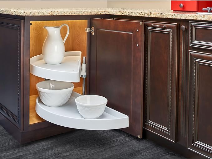 Rev-A-Shelf 39" Pull Out Half Moon Shelves for Blind Corner Kitchen/Bathroom Cabinets, 2 Shelf Sliding Organizer with Hardware, White, 6882-39-11-570