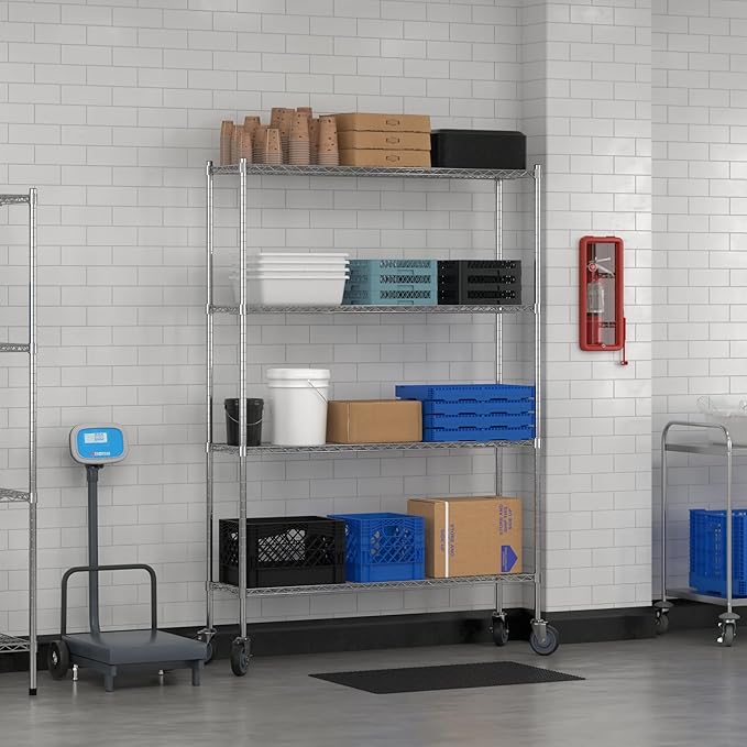 Commercial NSF Listed Chrome Mobile Wire Shelving Kit 14" x 54" x 80", with 4 Shelves Perfect for Warehouse, Walk-in Refrigerator, Freezer, Grocery Store, Restaurant, Dishroom