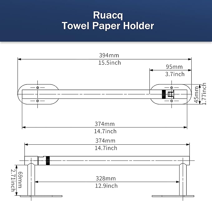 RUACQ Paper Towel Holder Under Cabinet, Wall Mounted or Adhesive Stainless Steel Paper Towel Holder,Round Base Paper Towel Rack for Kitchen, RV, Bathroom (Brushed Gold)