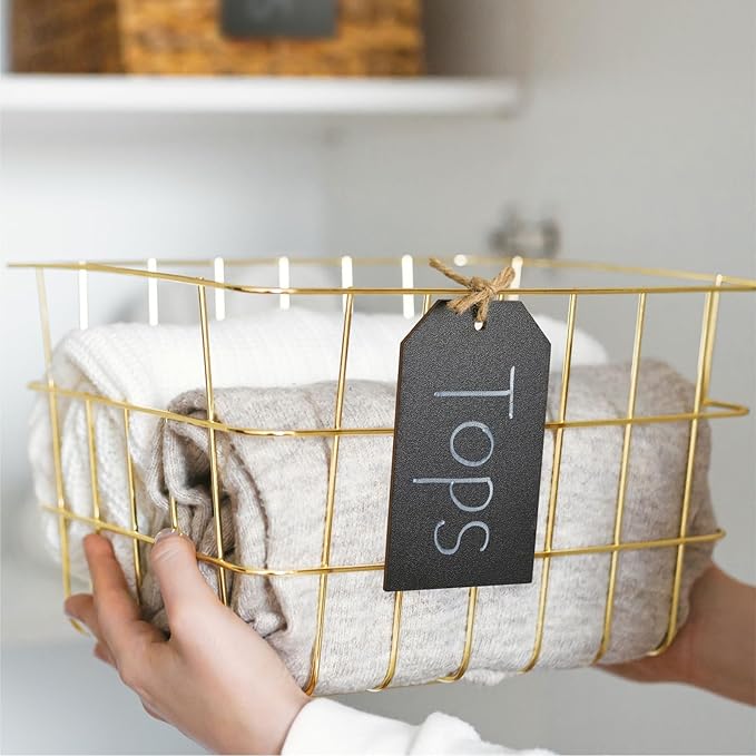 Talented Kitchen Black Wooden Tags - 4.33 x 2.5 in, Black, 24 Pack - Pantry Hanging Labels & Decorative Chalkboard Labels with Jute String for Baskets, Bins & Jars