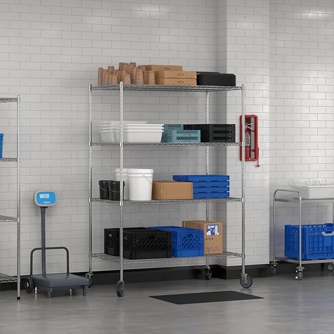 Commercial NSF Listed Chrome Mobile Wire Shelving Kit 30" x 54" x 80", with 4 Shelves Perfect for Warehouse, Walk-in Refrigerator, Freezer, Grocery Store, Restaurant, Dishroom