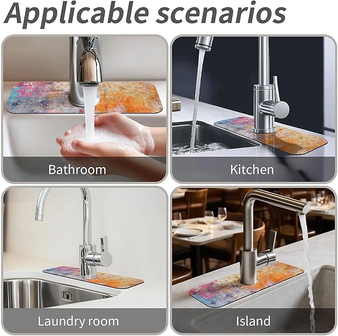 Kitchen Sink Splash Guard,Orange and pink graffiti Faucet Mat Sink Gadgets-Super Absorbent Fast Drying Mat Drip Catcher for Kitchen, Bathroom,Sink Mat, Dish Drying Mat, Bathroom(15" X 5.5" )