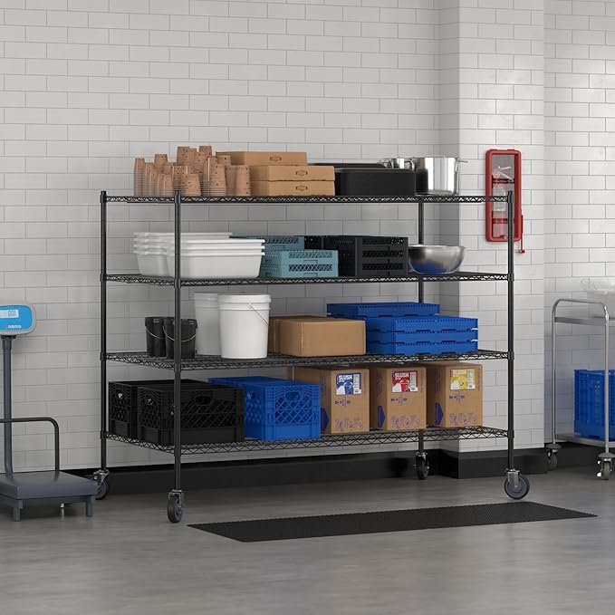 Commercial NSF Listed Black Epoxy Mobile Wire Shelving Kit 36" x 72" x 60", with 4 Shelves Perfect for Warehouse, Walk-in Refrigerator, Freezer, Grocery Store, Restaurant, Dishroom