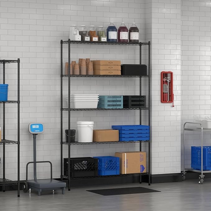 Commercial NSF Listed Black Epoxy Stationary Wire Shelving Kit 12" x 54" x 86", with 5 Shelves Perfect for Warehouse, Walk-in Refrigerator, Freezer, Grocery Store, Restaurant, Dishroom