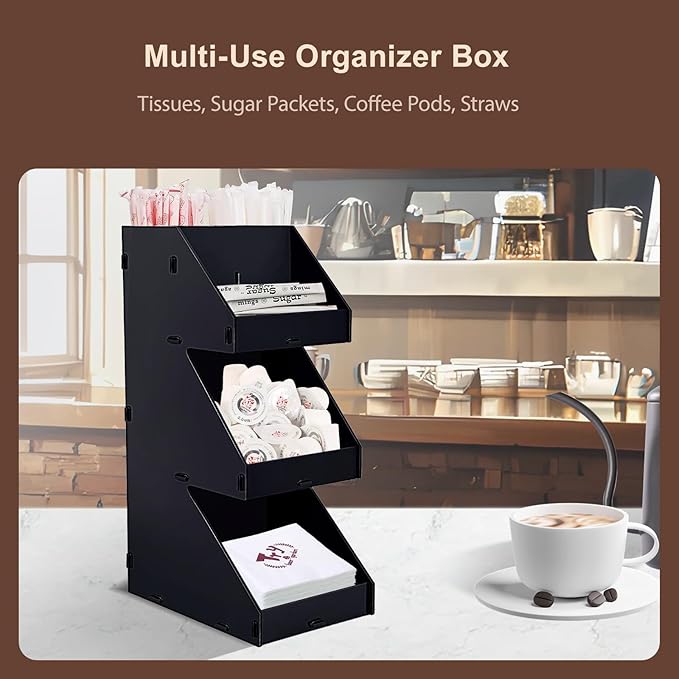 Sauce Packet Organizer, Suitable for Organizing Ketchup Packets, Hot Sauce Packets, and Condiment Packets, 3-Tier Design with Straw Holder, Easy Assembly Space-Saving Kitchen Storage, Made of Acrylic