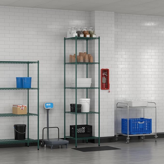Commercial NSF Listed Green Epoxy Stationary Wire Shelving Kit 24" x 24" x 96", with 5 Shelves Perfect for Warehouse, Walk-in Refrigerator, Freezer, Grocery Store, Restaurant, Dishroom