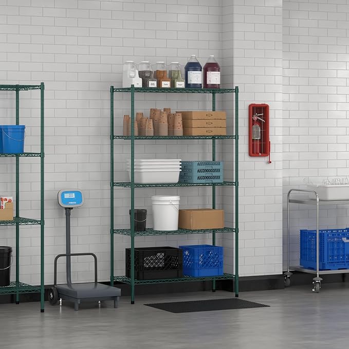 Commercial NSF Listed Green Epoxy Stationary Wire Shelving Kit 18" x 42" x 74", with 5 Shelves Perfect for Warehouse, Walk-in Refrigerator, Freezer, Grocery Store, Restaurant, Dishroom