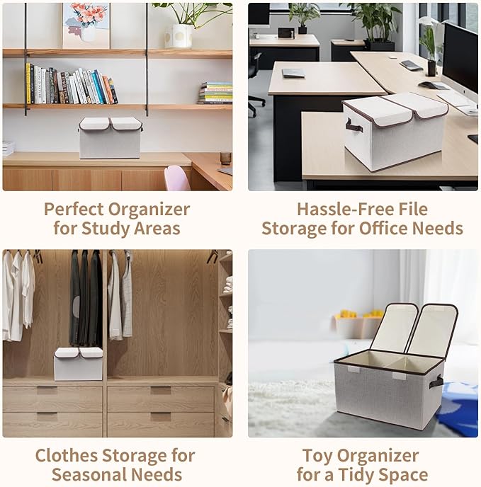 Foldable Fabric Storage Box, 16.5 x 11.8 x 9.8 inches (L x W x H), with Double-Lid & Dividers, Large Organizer for Home, Closet, Office(Grey)