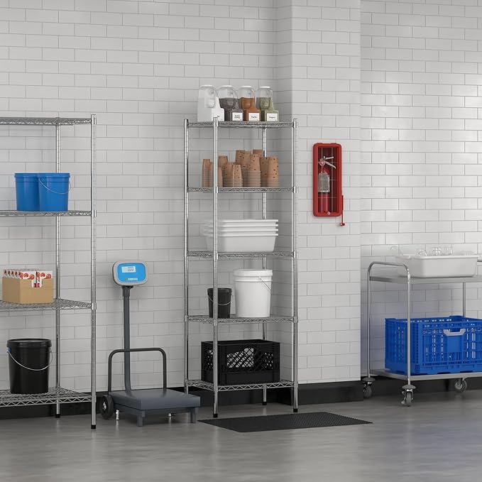 Commercial NSF Listed Chrome Stationary Wire Shelving Kit 18" x 24" x 74", with 5 Shelves Perfect for Warehouse, Walk-in Refrigerator, Freezer, Grocery Store, Restaurant, Dishroom