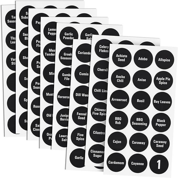Talented Kitchen Spice Labels Stickers - 144 Round 1.5-Inch Water-Resistant Vinyl - Preprinted Chalkboard-Style Labels for Glass Spice Jars & Seasoning Containers - Pantry Organization