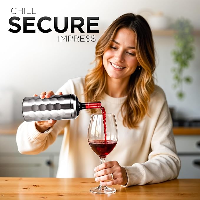 Premium Wine Chiller - 750ml Stainless Steel Bottle Cooler, Double-Walled & Vacuum Insulated - Keeps Wine Cold for 6+ Hours - Perfect Gift for Wine Lovers - Fits Most Champagne Bottles