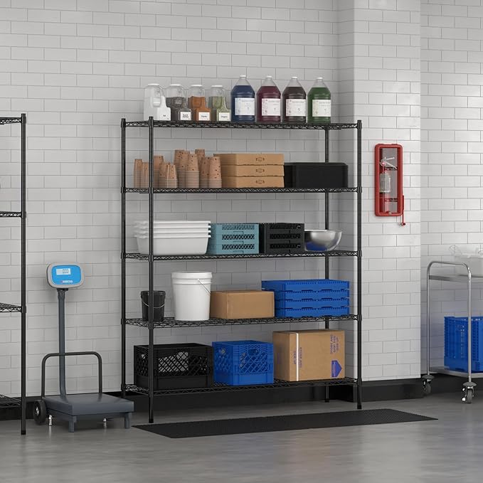 Commercial NSF Listed Black Epoxy Stationary Wire Shelving Kit 18" x 60" x 74", with 5 Shelves Perfect for Warehouse, Walk-in Refrigerator, Freezer, Grocery Store, Restaurant, Dishroom