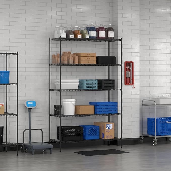 Commercial NSF Listed Black Epoxy Stationary Wire Shelving Kit 21" x 54" x 86", with 5 Shelves Perfect for Warehouse, Walk-in Refrigerator, Freezer, Grocery Store, Restaurant, Dishroom