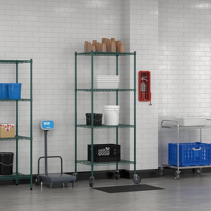 Commercial NSF Listed Green Epoxy Mobile Wire Shelving Kit 24" x 30" x 80", with 4 Shelves Perfect for Warehouse, Walk-in Refrigerator, Freezer, Grocery Store, Restaurant, Dishroom