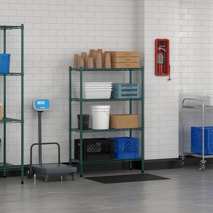 Commercial NSF Listed Green Epoxy Stationary Wire Shelving Kit 14" x 36" x 54", with 4 Shelves Perfect for Warehouse, Walk-in Refrigerator, Freezer, Grocery Store, Restaurant, Dishroom