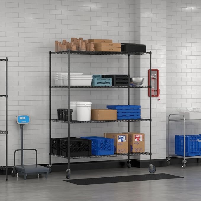 Commercial NSF Listed Black Epoxy Mobile Wire Shelving Kit 30" x 60" x 80", with 4 Shelves Perfect for Warehouse, Walk-in Refrigerator, Freezer, Grocery Store, Restaurant, Dishroom