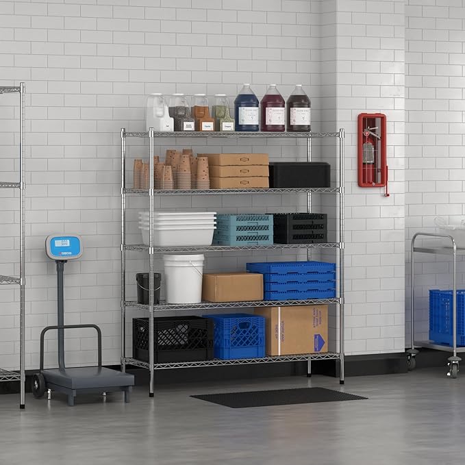 Commercial NSF Listed Chrome Stationary Wire Shelving Kit 18" x 54" x 64", with 5 Shelves Perfect for Warehouse, Walk-in Refrigerator, Freezer, Grocery Store, Restaurant, Dishroom