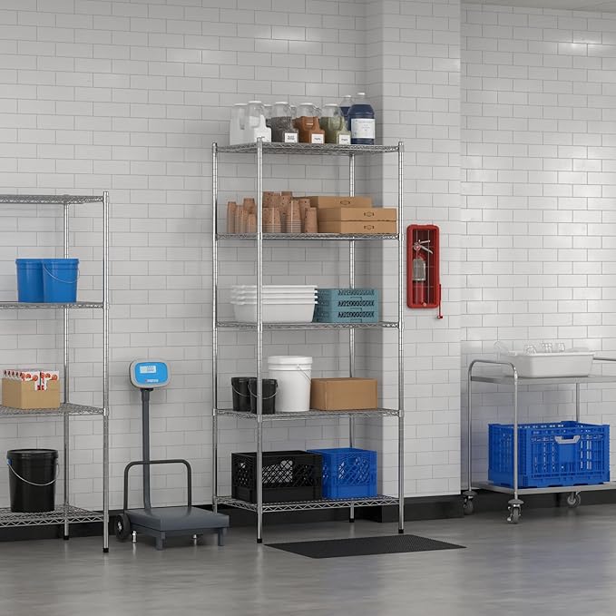 Commercial NSF Listed Chrome Stationary Wire Shelving Kit 24" x 36" x 86", with 5 Shelves Perfect for Warehouse, Walk-in Refrigerator, Freezer, Grocery Store, Restaurant, Dishroom