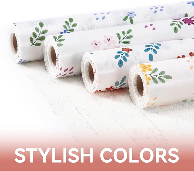 RAY STAR Shelf Liner, 18 Inch x 24 Feet Non Adhesive Orange Floral Kitchen Cabinet Liner for Pantry Drawer Vanity, Strong Grip Non Slip Waterproof, Shelf Liners for Kitchen Cabinets Cupboard