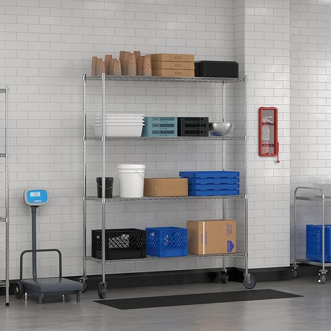 Commercial NSF Listed Chrome Mobile Wire Shelving Kit 18" x 60" x 80", with 4 Shelves Perfect for Warehouse, Walk-in Refrigerator, Freezer, Grocery Store, Restaurant, Dishroom