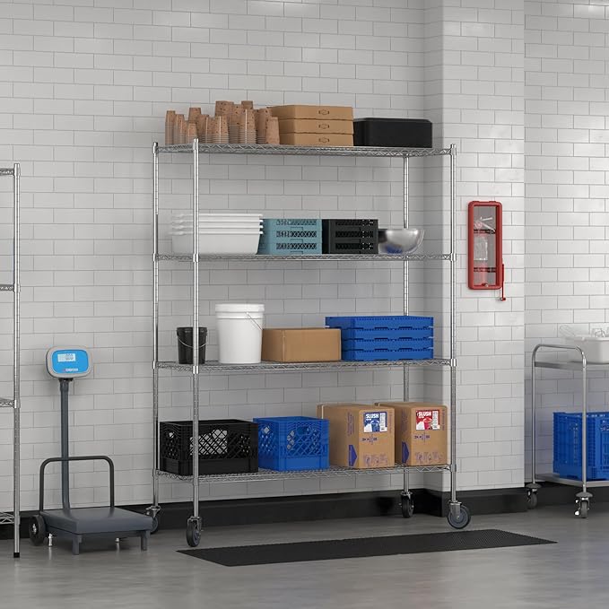 Commercial NSF Listed Chrome Mobile Wire Shelving Kit 21" x 60" x 80", with 4 Shelves Perfect for Warehouse, Walk-in Refrigerator, Freezer, Grocery Store, Restaurant, Dishroom
